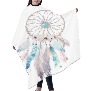 Personality  Isolated Watercolor Decoration Bohemian Dreamcatcher. Boho Feath Hair Cutting Cape