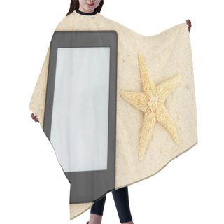 Personality  A Blank E-reader On The Beach For Your Summer Reading That You Can Use As A Mock Up For Your Message Hair Cutting Cape