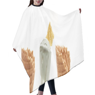 Personality  Fresh Crispy Sweet Waffle Cones And Pistachio Ice Cream Isolated On White, Panoramic Shot Hair Cutting Cape