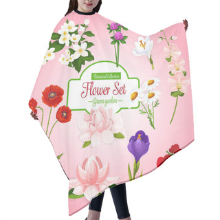 Personality  Vector Poster Of Spring Garden Flowers Set Hair Cutting Cape