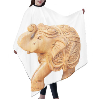 Personality  Wooden Carved Elephant Isolated On White Background Hair Cutting Cape