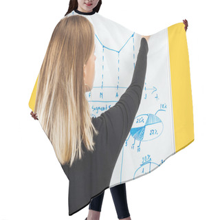 Personality  Back View Of Businesswoman Drawing Graphics And Diagrams On White Office Board Hair Cutting Cape