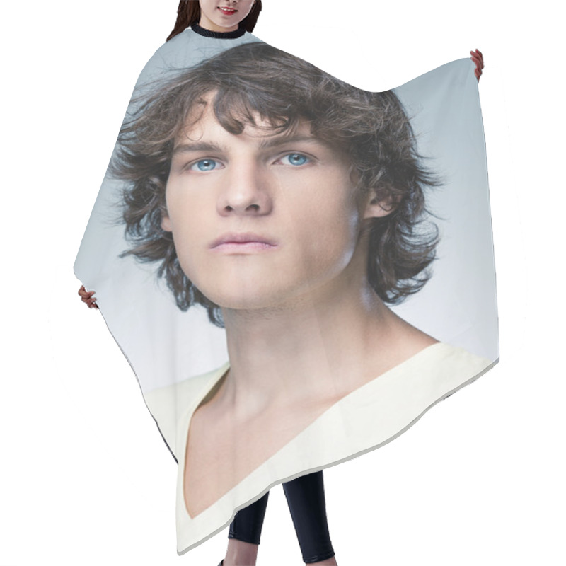 Personality  Serious Young Man Hair Cutting Cape