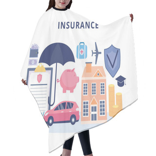 Personality  Insurance Policy For Property And Health Banner Flat Vector Illustration. Hair Cutting Cape