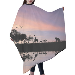 Personality  Safari In Africa Silhouette Of Wild Animals Reflection In Water Hair Cutting Cape