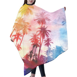 Personality  Watercolor Silhouettes Of Palm Trees  Hair Cutting Cape
