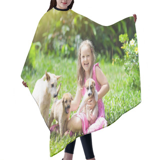 Personality  Kids Play With Cute Little Puppy. Children And Baby Dogs Playing In Sunny Summer Garden. Little Girl Holding Puppies. Child With Pet Dog. Family And Pets On Park Lawn. Kid And Animals Friendship. Hair Cutting Cape