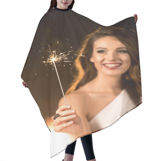 Personality  Beautiful Woman Holding Sparkler Hair Cutting Cape