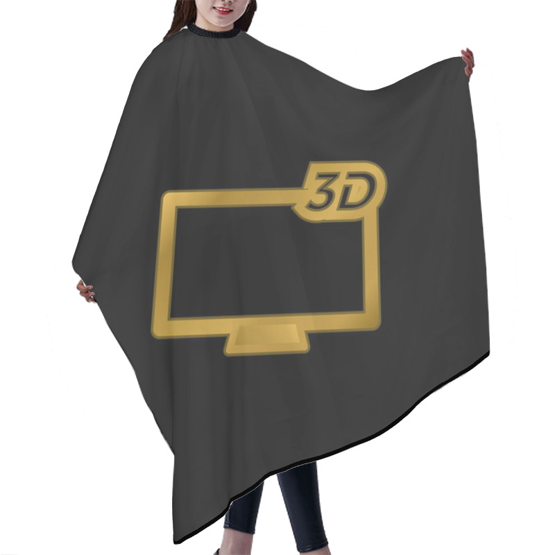 Personality  3D Television Gold Plated Metalic Icon Or Logo Vector Hair Cutting Cape