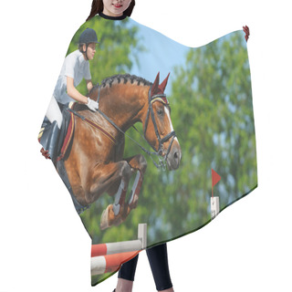 Personality  Equestrian Jumper - Horsewoman And Bay Mare Hair Cutting Cape