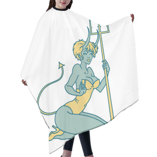 Personality  Iconic Tattoo Style Image Of A Pinup Devil Girl Hair Cutting Cape