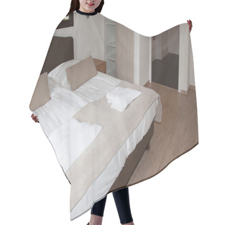 Personality  A Very Beautiful Large Bed In A Bedroom Hair Cutting Cape