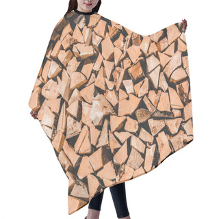 Personality  Pile Of Brown Cut Textured Firewood At Sunny Day  Hair Cutting Cape