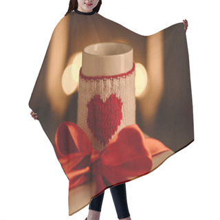 Personality  Present And Knitted Mug With Heart Symbol On Blurred Background Hair Cutting Cape