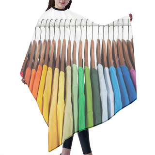 Personality  Rainbow Colors, Clothes On Wooden Hangers Hair Cutting Cape