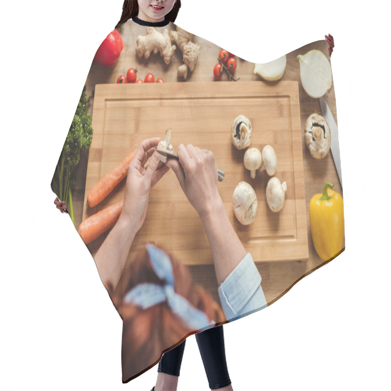 Personality  Woman Preparing Salad  Hair Cutting Cape