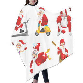 Personality  Vector Set For Christmas With Santa Claus. Hair Cutting Cape