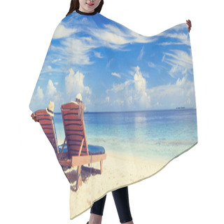 Personality  Two Chairs On Tropical Sand Beach Hair Cutting Cape