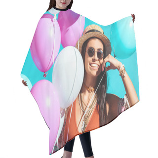 Personality  Bohemian Girl With Helium Balloons  Hair Cutting Cape