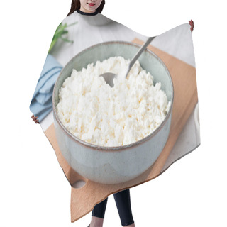Personality  Bowl With Tasty Cottage Cheese On Light Background Hair Cutting Cape
