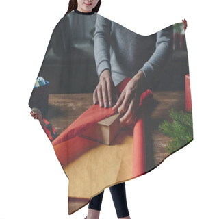 Personality  Woman Wrapping Book As Christmas Gift Hair Cutting Cape