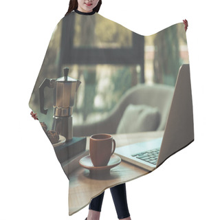 Personality  Cup Of Coffee And Laptop  Hair Cutting Cape