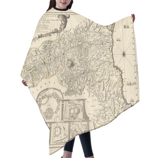 Personality  Old Map The Roussillon By French Engraver And Cartographer Nicolas De Fer Dating Back On 1706 Before The French Revolution. Hair Cutting Cape
