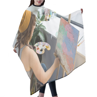 Personality  Young Artistic Girl Working With Painting Knife And Canvas In Light Studio Hair Cutting Cape