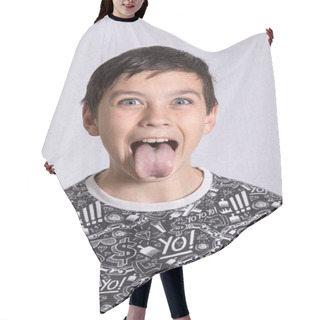 Personality  Portait Of A Boy Being Silly Hair Cutting Cape