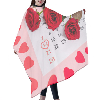 Personality  February Calendar With Hearts And Roses On Pink Background Hair Cutting Cape