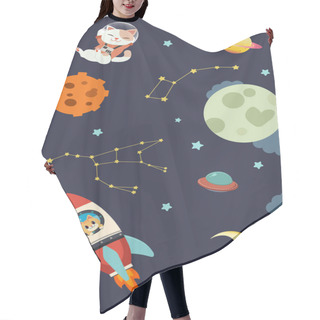 Personality  The Character Of Cute Cat Float In Space With Planet And Moon  Hair Cutting Cape