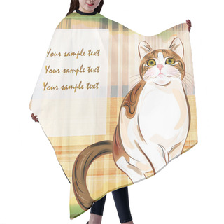 Personality  Ginger Tabby Cat Over Checked Background Hair Cutting Cape