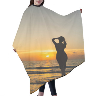 Personality  Rear View Of Silhouette Of Woman Posing In Ocean During Sunset Hair Cutting Cape