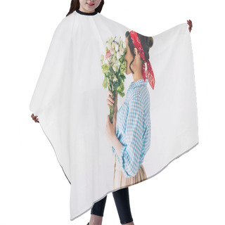 Personality  Woman Holding Bouquet Of Flowers Hair Cutting Cape