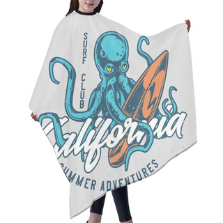 Personality  Surfing Theme T-shirt Or Poster Design With Octopus And Surfing Board Hair Cutting Cape