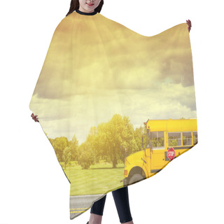 Personality  School Bus On American Country Road In The Morning Hair Cutting Cape