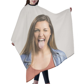 Personality  Woman Showing Tongue Out Hair Cutting Cape