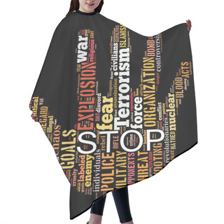 Personality  Stop Terrorism, Stop War, Stop Violence, Word Cloud Concept 3 Hair Cutting Cape