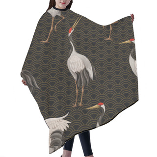 Personality  Seamless Pattern With Japanese White Cranes. Oriental Wallpaper. Hair Cutting Cape