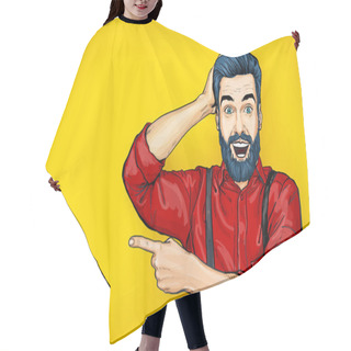 Personality  Man With Shocked Facial Expression. Surprised Man In Comic Style. Man Showing. Advertisement. Smiling Man. Wow. Shock, Cool, Work, 1960s, Pop, Art, Retro, Model, Advice, Young, Kitsch, Idea, Sale, Yes Hair Cutting Cape