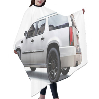 Personality  Big White Premium SUV On A White Background. 3d Rendering Hair Cutting Cape