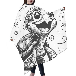 Personality  Cheerful Turtle Stands With His Head Raised Vector Sketch Drawing Hair Cutting Cape