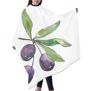 Personality  Olives On Branch With Green Leaves. Botanical Garden Floral Foliage. Watercolor Background Illustration. Watercolour Drawing Fashion Aquarelle Isolated On White Background. Hair Cutting Cape