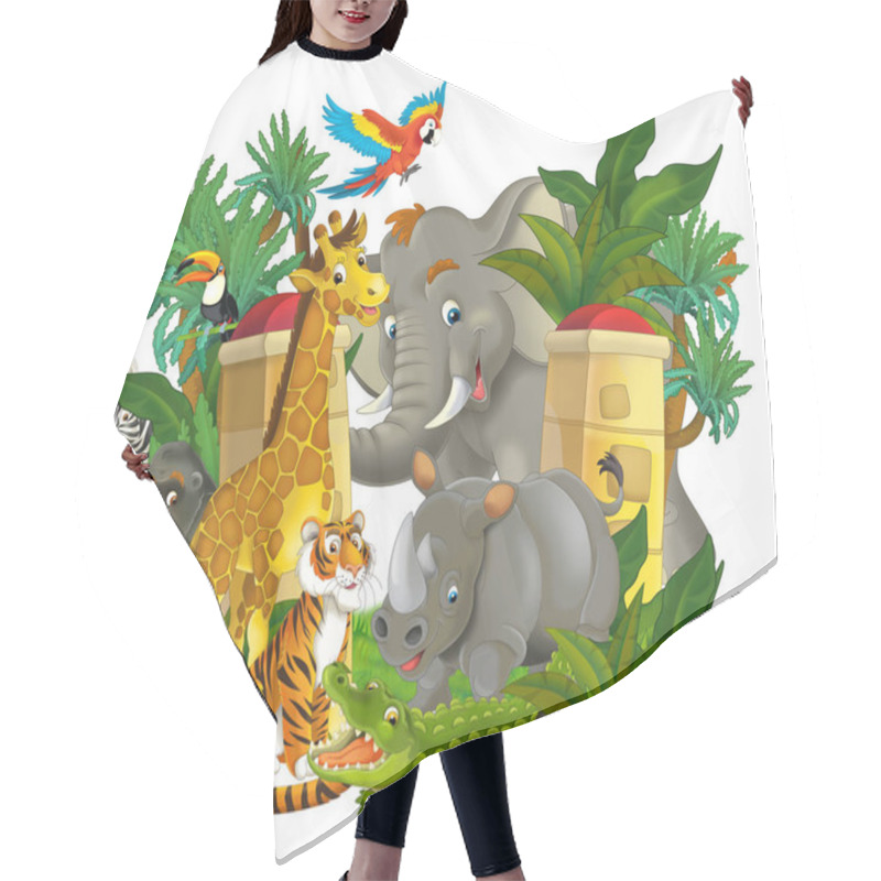 Personality  Cartoon Zoo Scene Near The Entrance With Different Animals - Amusement Park - Illustration For Children Hair Cutting Cape