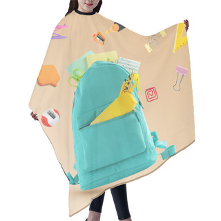Personality  Backpack Surrounded By Flying School Stationery On Pale Orange Background Hair Cutting Cape