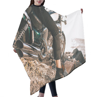 Personality  Low Section View Of Biker Sitting On Classic Motorcycle Hair Cutting Cape