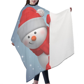 Personality  Cute Funny Snowman Holding White Page, 3d Character, Hiding Behind The Corner Hair Cutting Cape