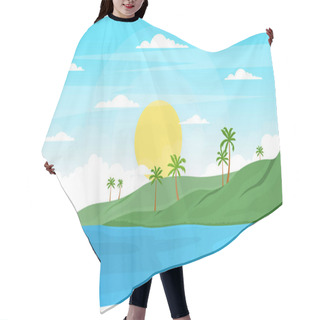 Personality  Vacation In Tropical Beach Sea Palm Tree Summer Landscape Illustration Hair Cutting Cape
