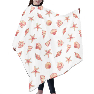 Personality  Exotic Small Seashells On A White Background. Seamless Pattern.  Hair Cutting Cape