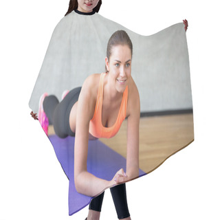 Personality  Smiling Woman Doing Exercises On Mat In Gym Hair Cutting Cape